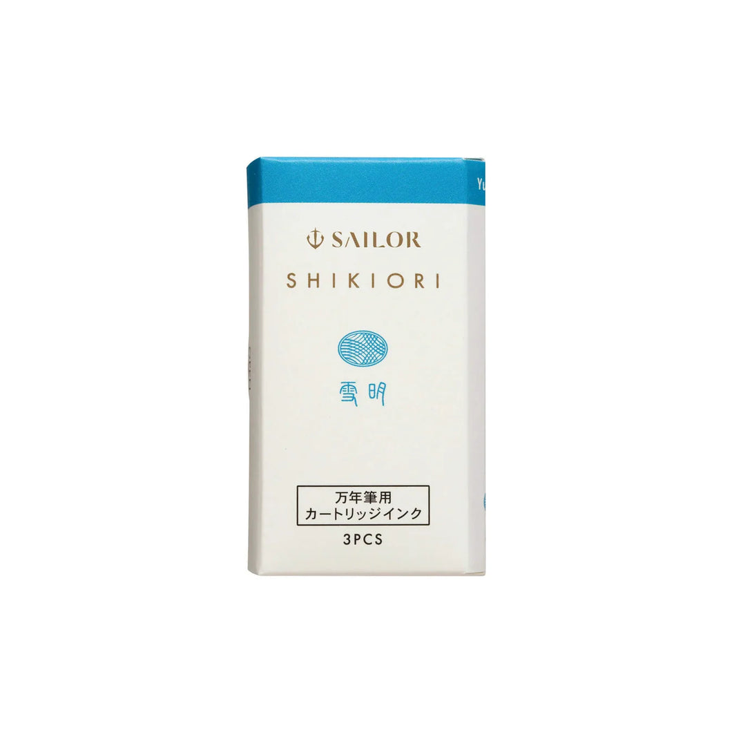 Shikiori Ink Cartridges for Sailor Fountain Pen | Yukiakari – Snow Light Blue | 8 Pack | Sailor (Japan)