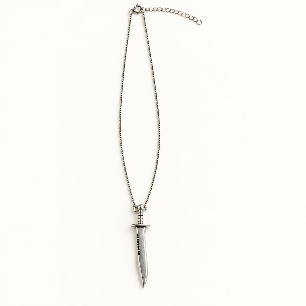 Silver Bowie knife pendant necklace on stainless steel chain with extender