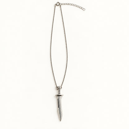 Silver Bowie knife pendant necklace on stainless steel chain with extender