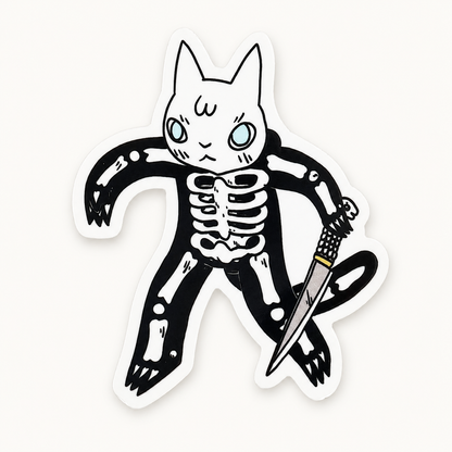 Cat in Skeleton Suit Vinyl Sticker | Deth P. Sun (CA)