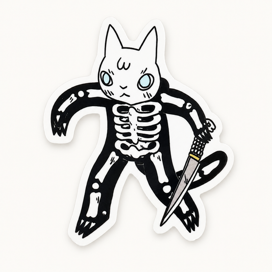 Cat in Skeleton Suit Vinyl Sticker | Deth P. Sun (CA)