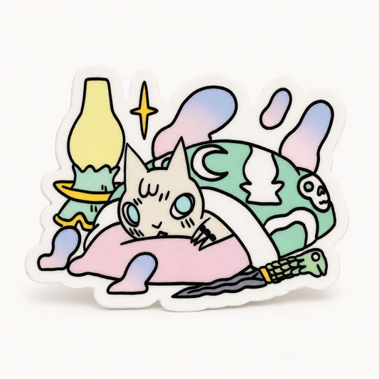 Cat Sleeping with Lantern Vinyl Sticker | Deth P. Sun (CA)