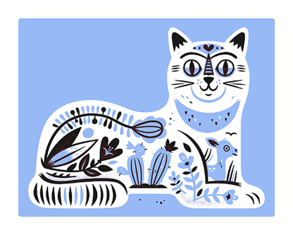 Souvenir Cat (Wedgwood Version) Screenprint | Blue | The Little Friends of Printmaking (CA)