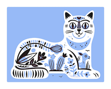 Load image into Gallery viewer, Souvenir Cat (Wedgwood Version) Screenprint | Blue | The Little Friends of Printmaking (CA)
