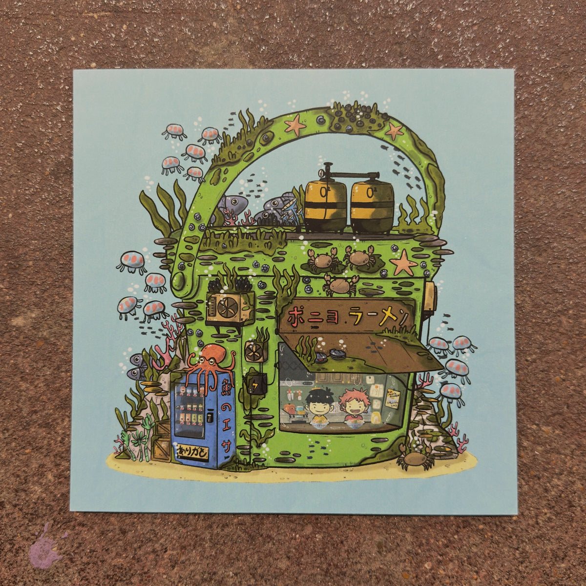 Ponyo Bucket Store art print by Sushiboiiiyy on display in the We Are 1976 shop in Dallas