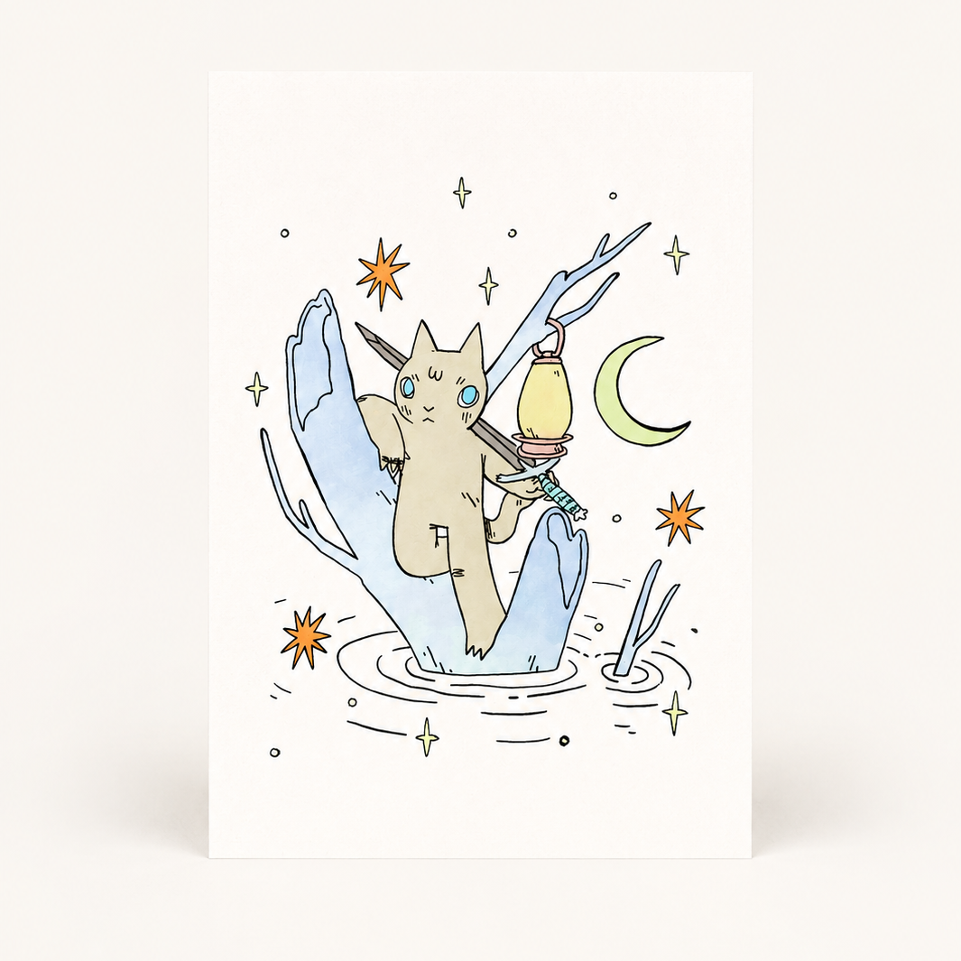 Cat in Flood Postcard Print | Deth P. Sun (CA)