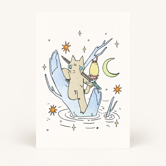 Cat in Flood Postcard Print | Deth P. Sun (CA)