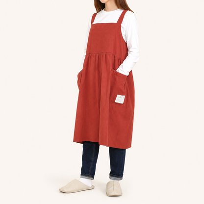 Cotton Cross Back Pleated Waist Apron | Fuji Trade (Japan)