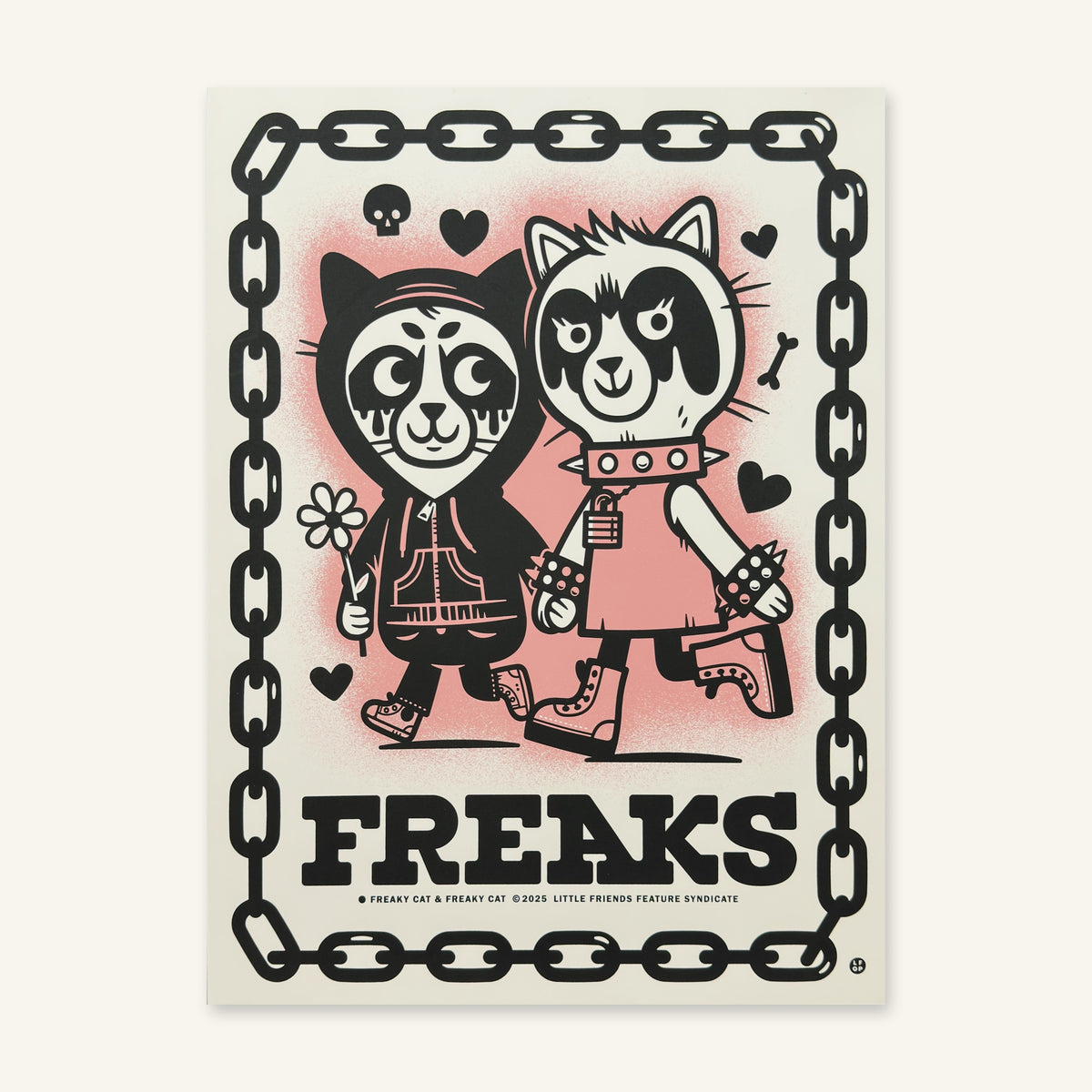 Freaks screenprint photographed flat, showing the full sheet