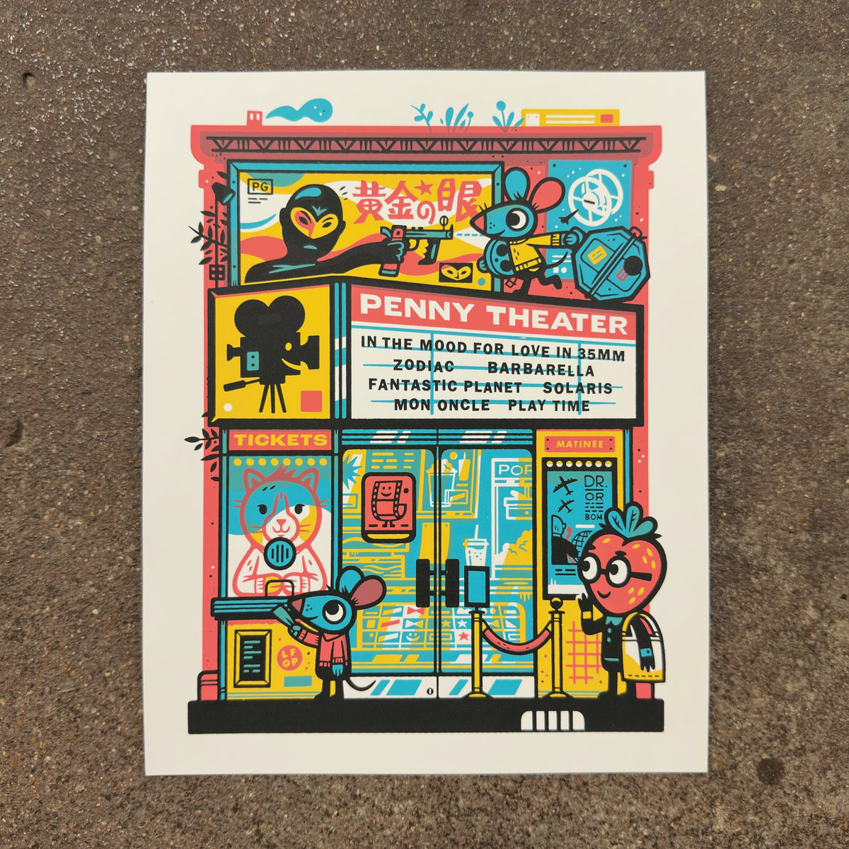 Penny Theater v2 screenprint photographed at We Are 1976 in Dallas