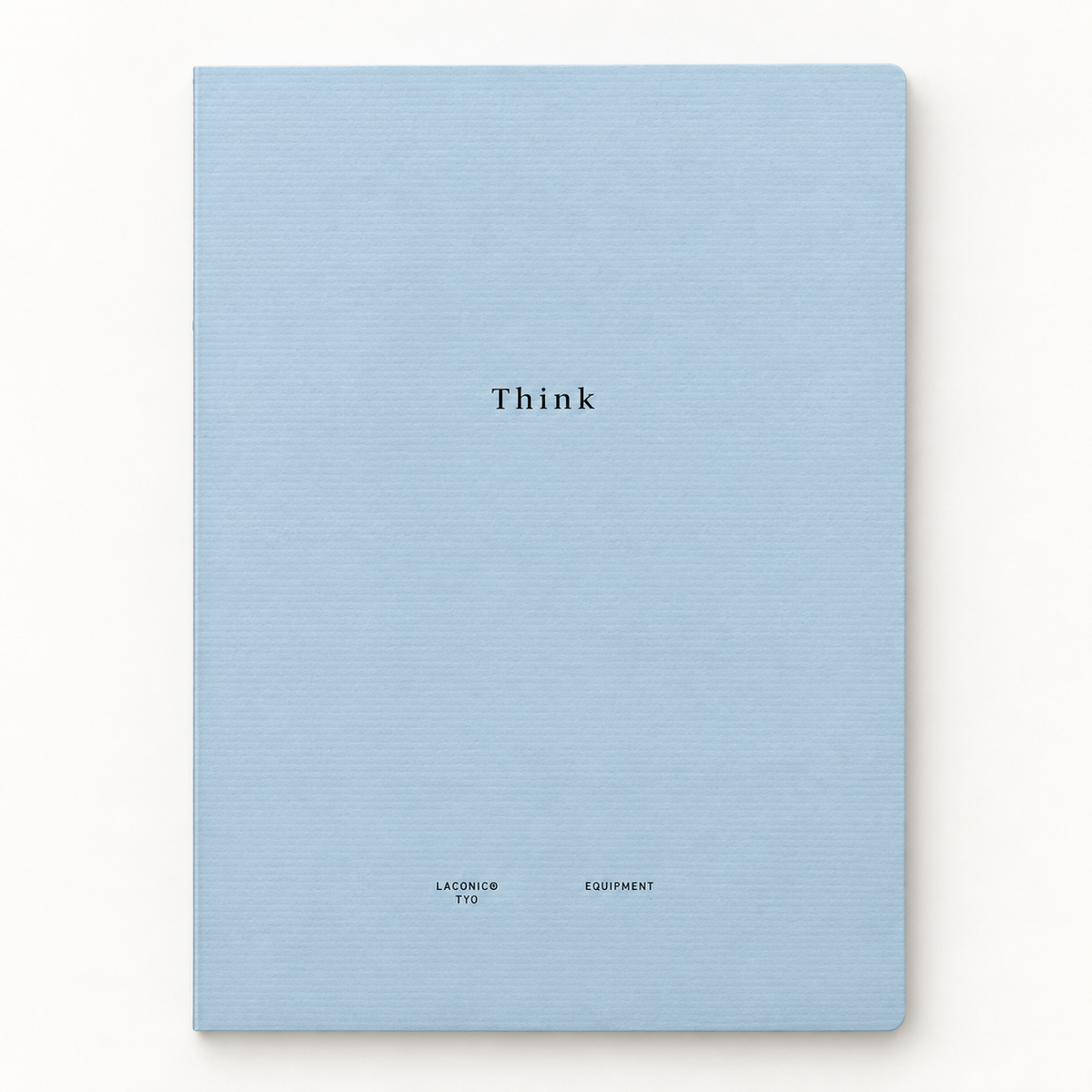 Pale blue textured notebook with “Think” printed on the cover, shown on an off-white background