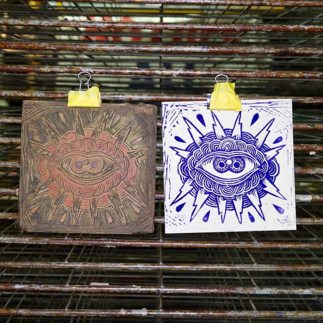 Thunder Eye Linocut Print | Tattoo Flash Series | Luke Martin (MD)