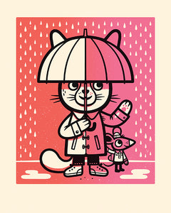 Umbrella Cat Screenprint | The Little Friends of Printmaking (CA)