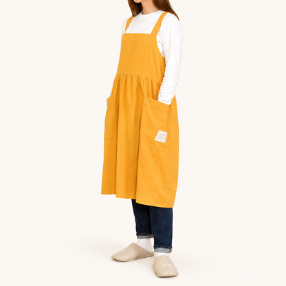 Cotton Cross Back Pleated Waist Apron | Fuji Trade (Japan)