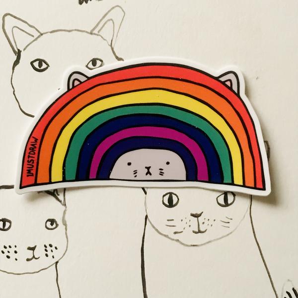 Cat Rainbow Vinyl Sticker by I Must Draw (CA)