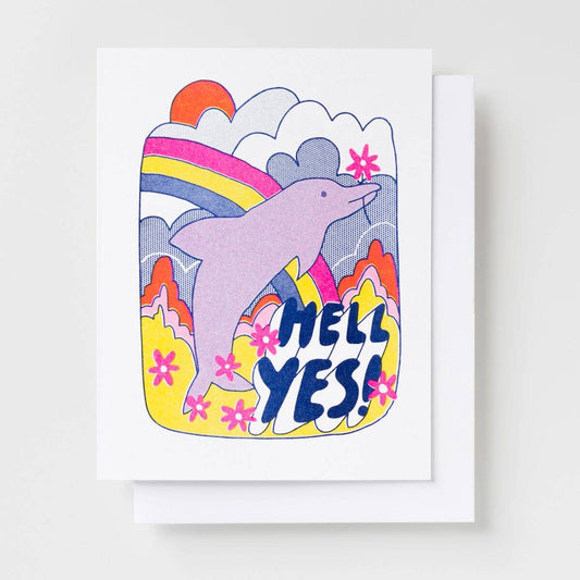 Hell Yes Dolphin Risograph Card | Yellow Owl Workshop