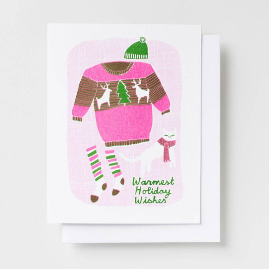 Warmest Holiday Cat Risograph Card | Yellow Owl Workshop (CA)