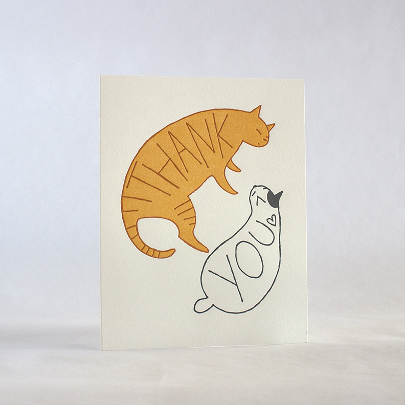 Thank You Cat Letterpress Card | Fugu Fugu (CA)
