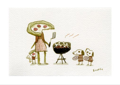 Grillin Pizza Head | Scott Campbell | 5x7