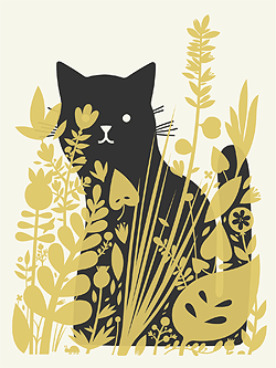 Cat Behind Plants Screenprint | 8x10 | The Little Friends of Printmaking (CA)