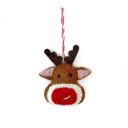Red Nose Reindeer Wool Felt Ornament