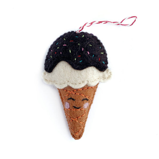 Smiling Ice Cream Cone Wool Felt Ornament