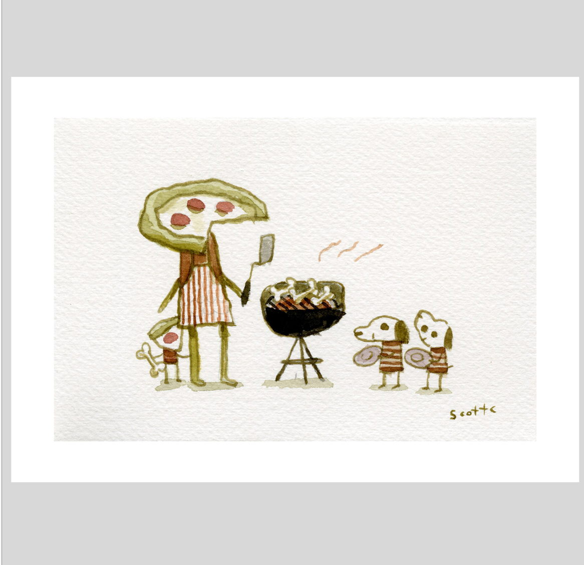 Grillin Pizza Head | Scott Campbell | 5x7