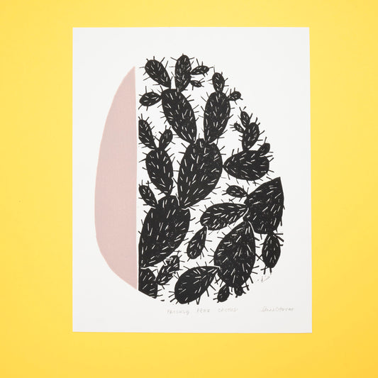 Prickly Pear Cactus Linocut Print