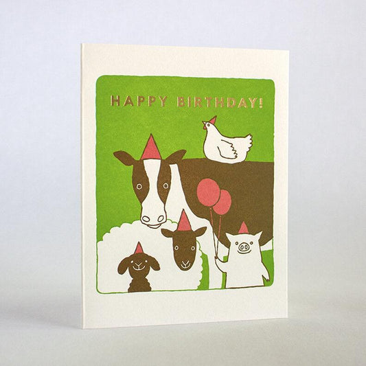 Birthday Farm Animals Letterpress Card | Fugu Fugu Press (CA)