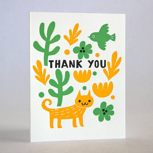 Bird Cat Thank You Letterpress Card | Fugu Fugu Press (CA)
