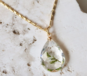 Dried Evergreen Necklace, Gold plated/acrylic by Mesa Blue (Dallas)